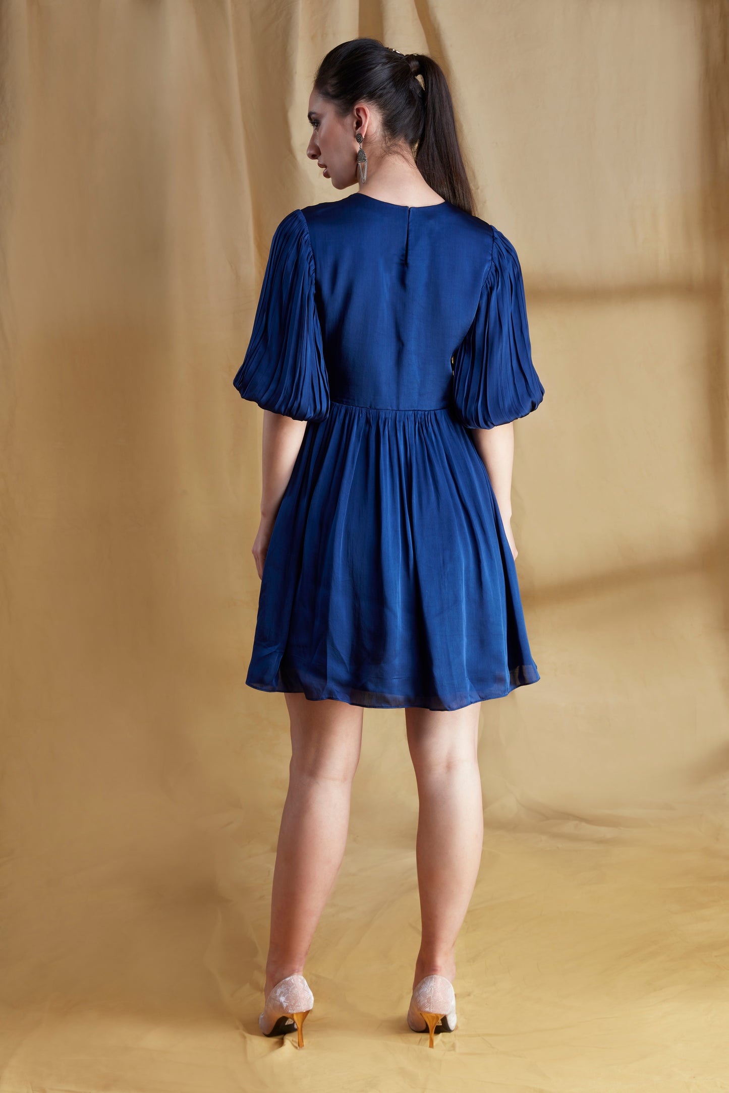 Navy and Pale Blue Short, Embroidered Dress