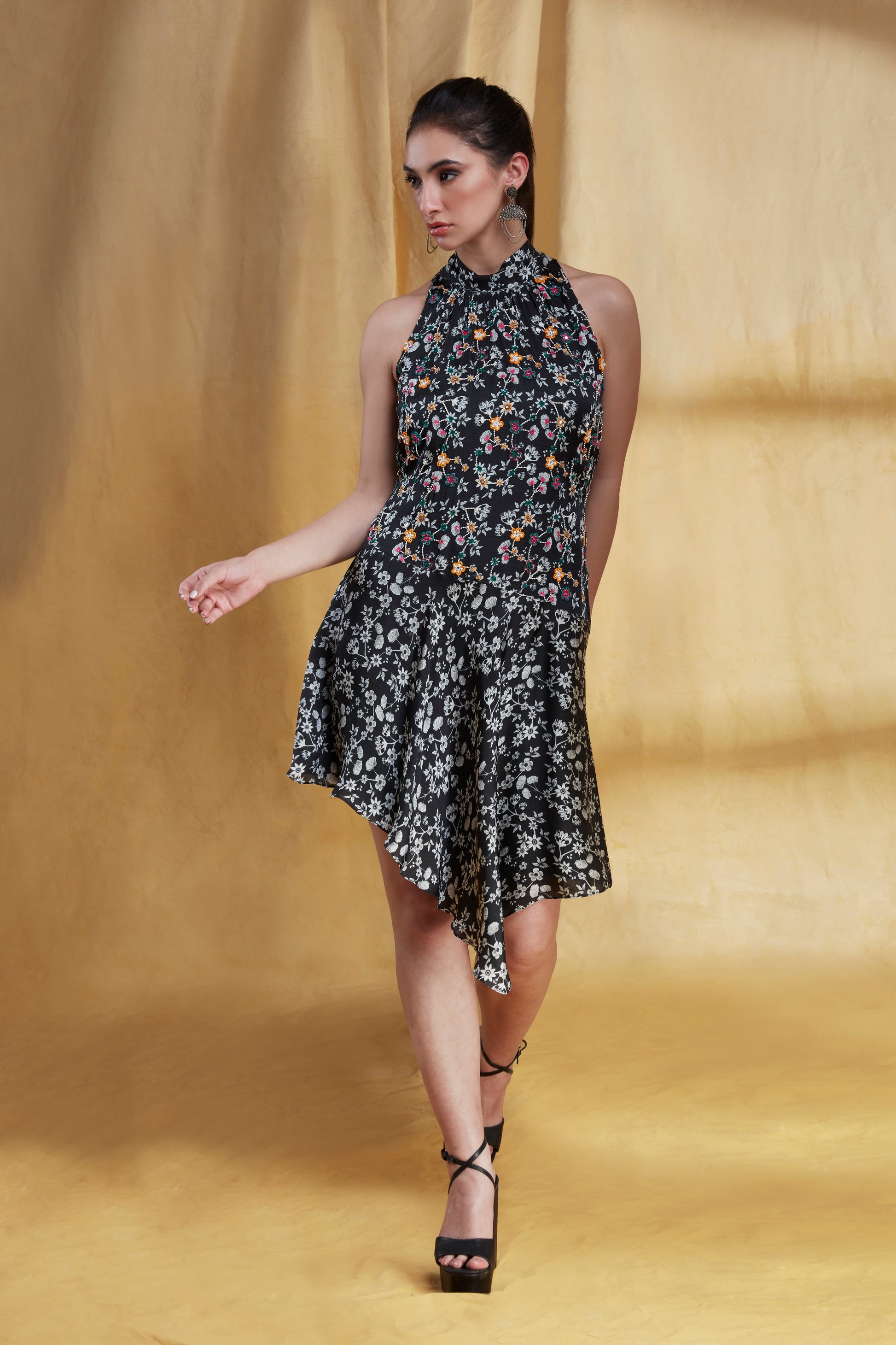 Ivory and Black Printed, Halter Dress zenefashions Ivory and Black Printed, Halter Dress zenefashions