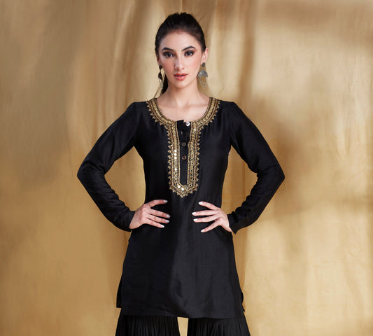 Black and Ivory embroidered Tunic