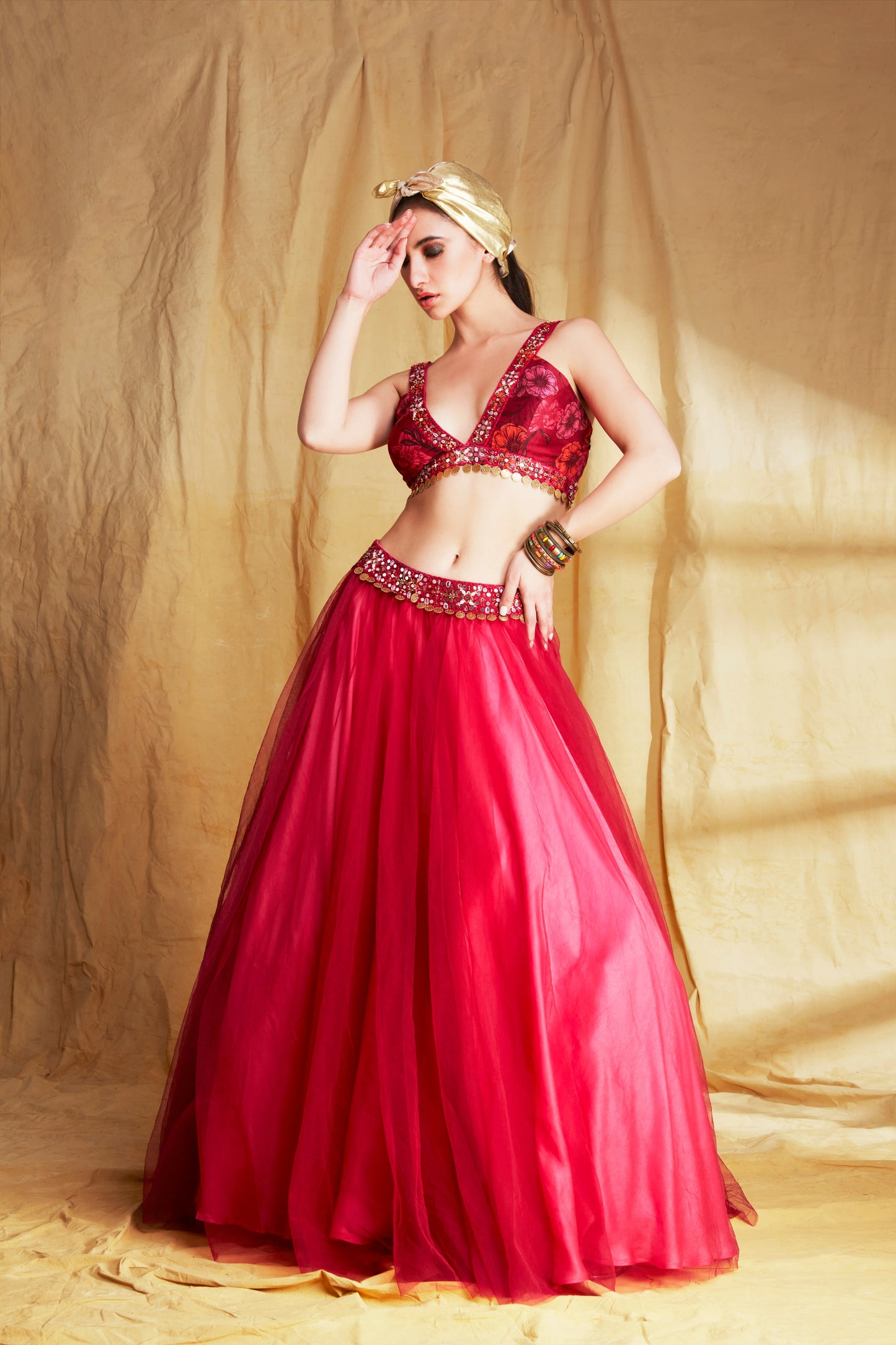 Hot Pink and Magenta, Embroidered Lehenga and Blouse