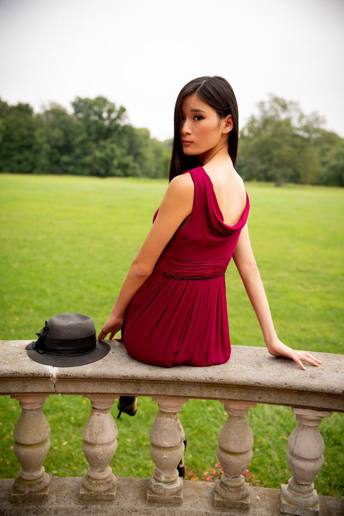 Deep Wine Chiffon above the knee dress with black accents and embellishments