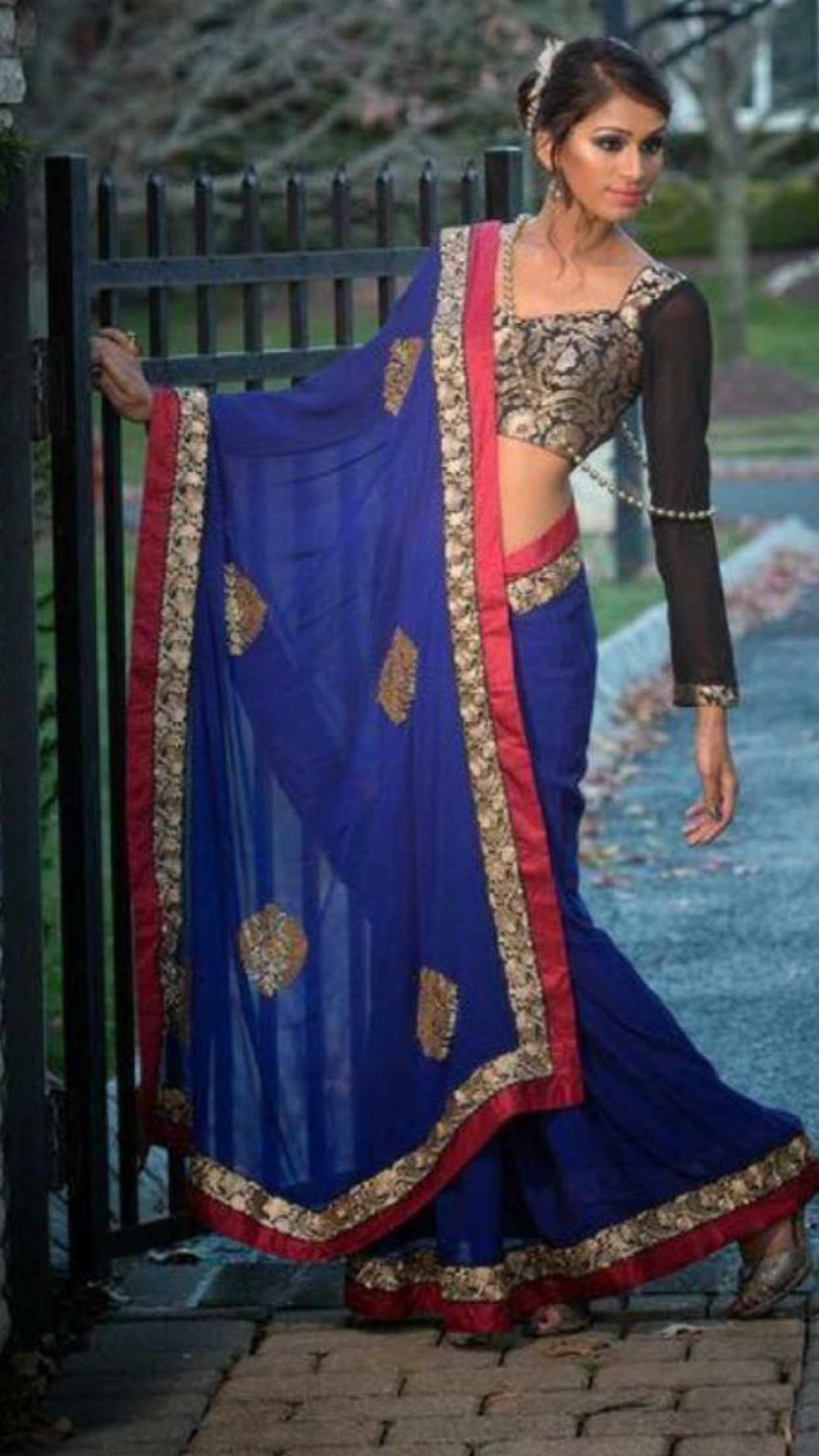 Buy Tussar Silk Light Blue and Red Traditional Designer Saree Online